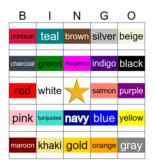 Adventure Week Colors! Bingo Card