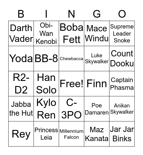 The Force Awakens Bingo Card