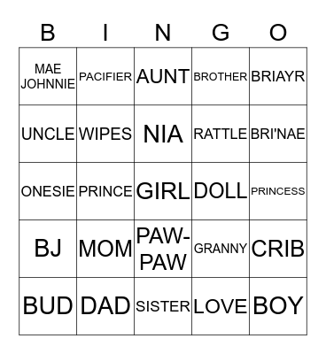 BABY SHOWER BINGO Card