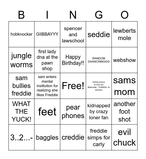 iCarly Bingo Card