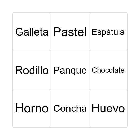 Panadería Bingo Card