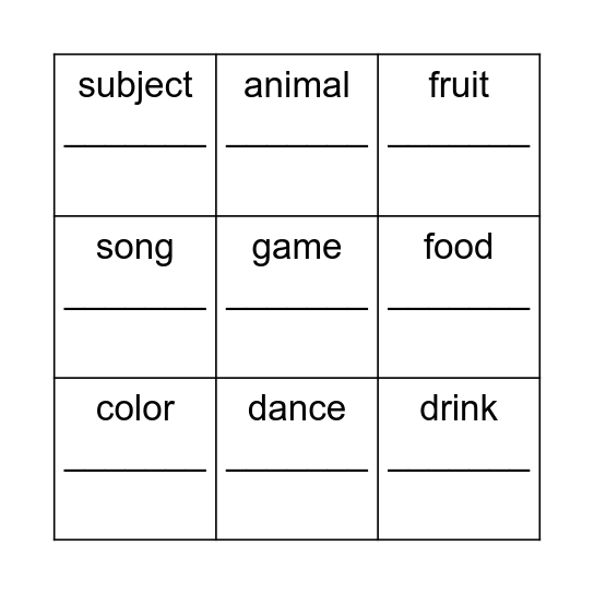 What's your favorite bingo? Bingo Card