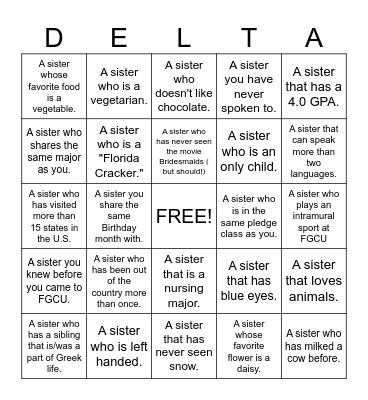 Delta Delta Delta Bingo Card