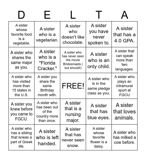 Delta Delta Delta Bingo Card