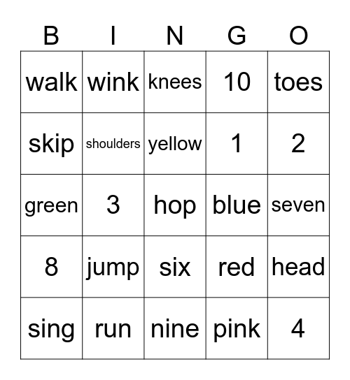 Actions Bingo Card