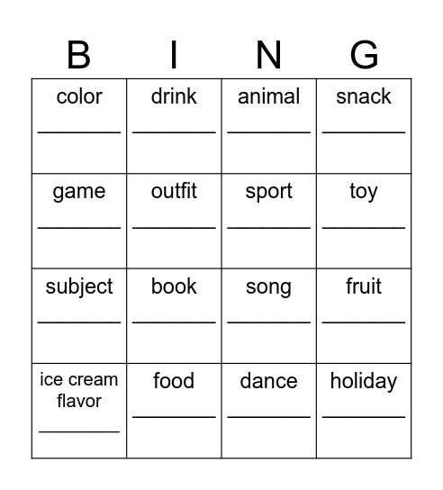 What's your favorite bingo? Bingo Card