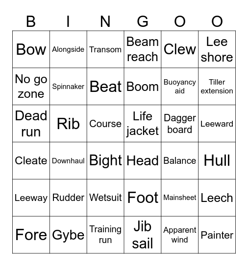 Dingy Sailing Bingo Card