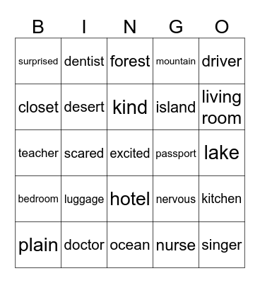 Vocabulary Bingo Card