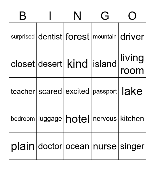 Vocabulary Bingo Card