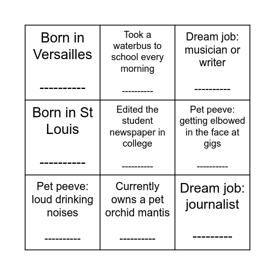 Team Bingo Card