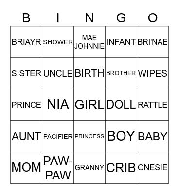 BABY SHOWER BINGO Card