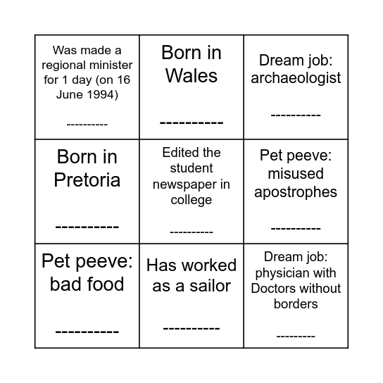 Team Bingo Card