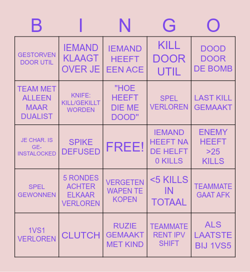 VALORANT DRINKING BINGO Card