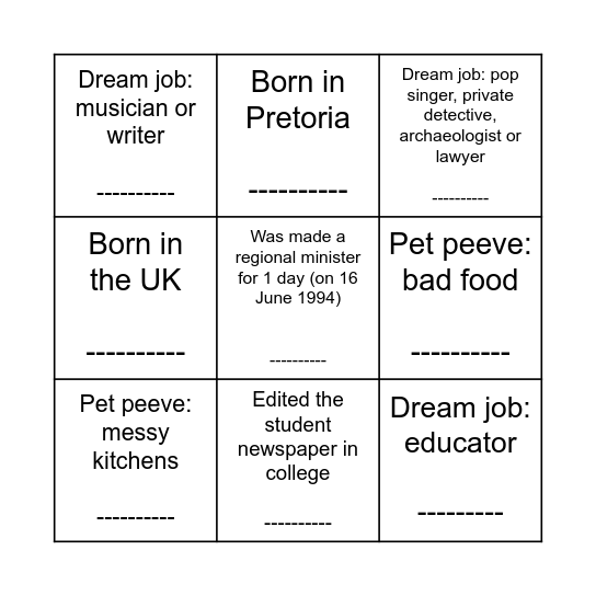 Team Bingo Card