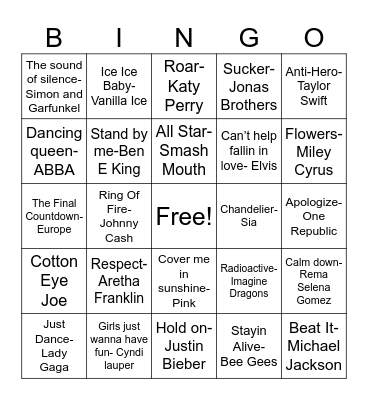 Music of the decades Bingo Card