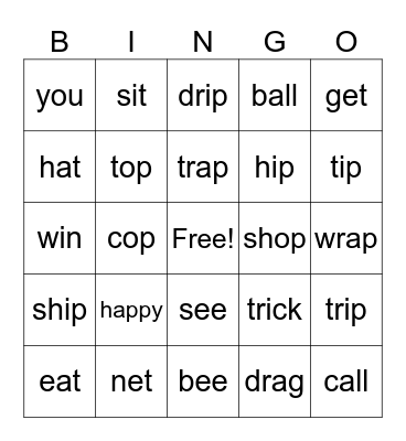 word bingo Card