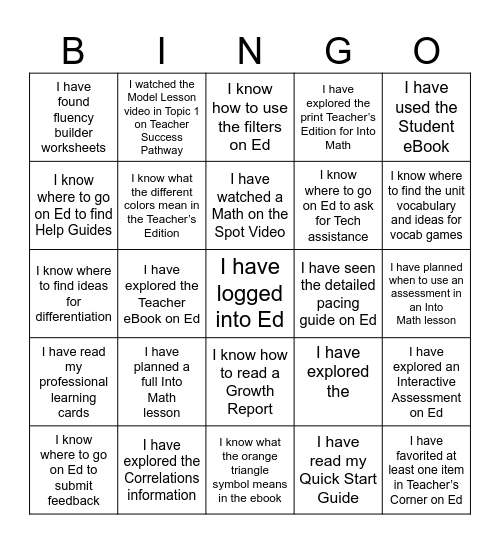 Into Math Bingo Card