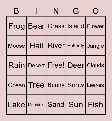 Nature Bingo Card