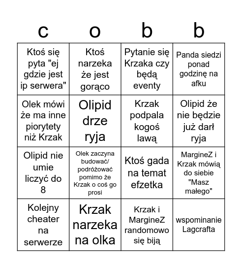 Cobblestone Bingo Card