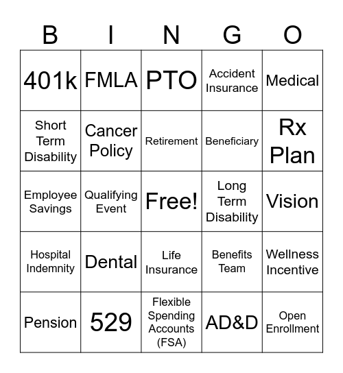 Employee Benefits Team Bingo Card