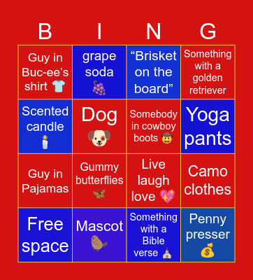 Buc-ee’s bingo Card