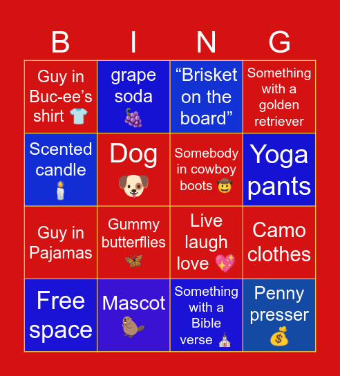 Buc-ee’s bingo Card