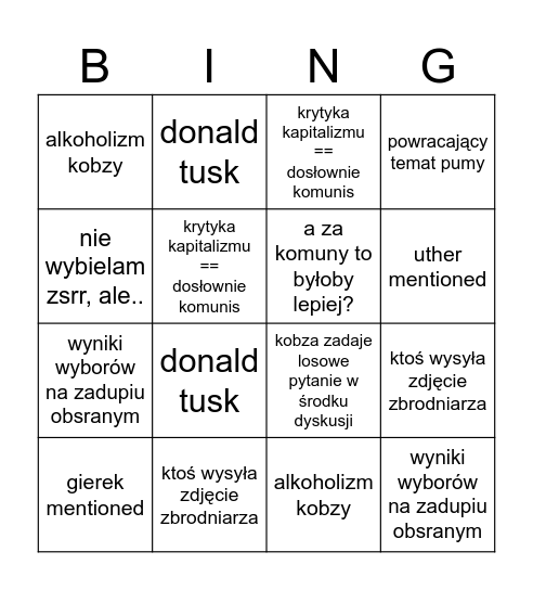 #polityka Bingo Card