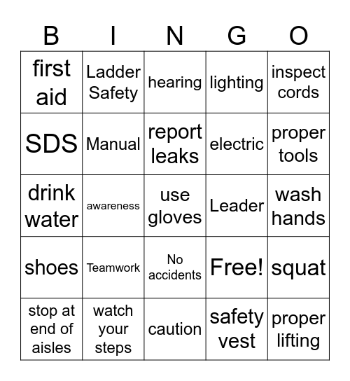 Safety Bingo Card