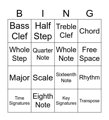 Music Theory Bingo Card