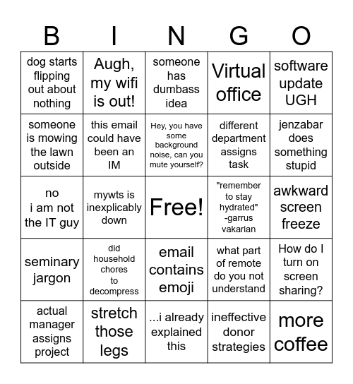 Just Another Day at the Virtual Castle Bingo Card