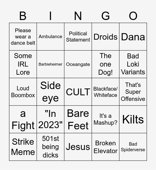 Dragon Con Bingo Card