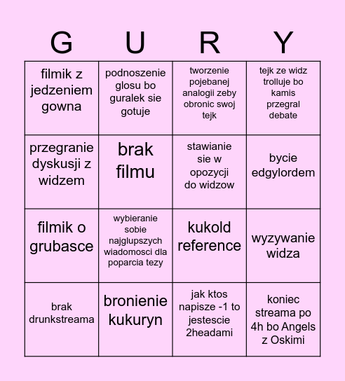 Bingo gurala oszusta zlodzieja Bingo Card