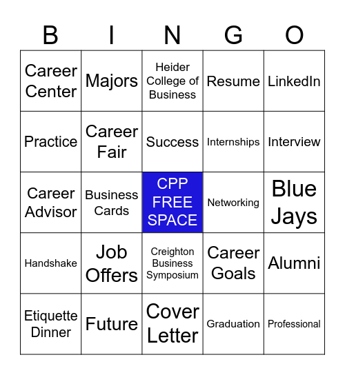 Career Portfolio Program Bingo Card