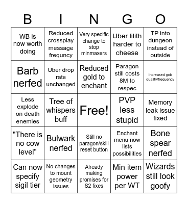 D4 Season 1 Notes Bingo Card