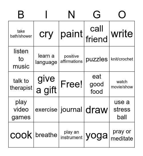 Coping Skills Bingo! Bingo Card