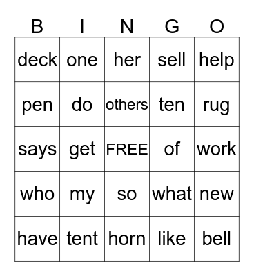 1st Grade - Unit 2 Bingo Card