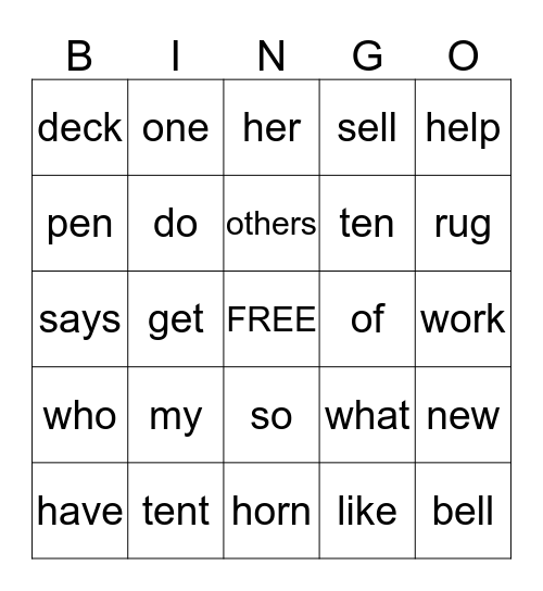 1st Grade - Unit 2 Bingo Card