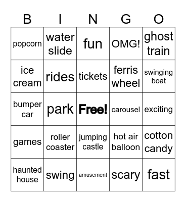 Amusement Park Bingo Card