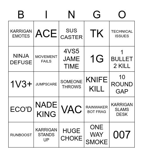 Liquid vs FaZe Bingo Card