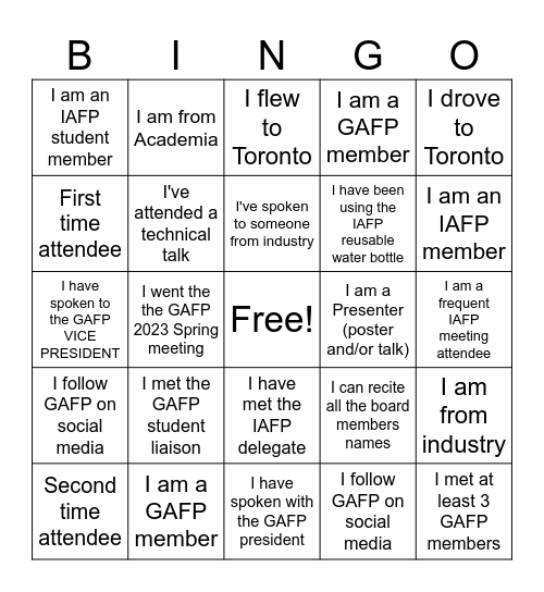 GAFP in Toronto Bingo Card