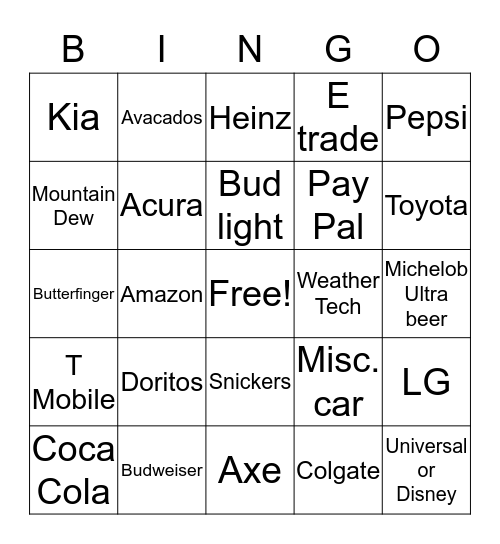 Superbowl 50 (2016) Bingo Card