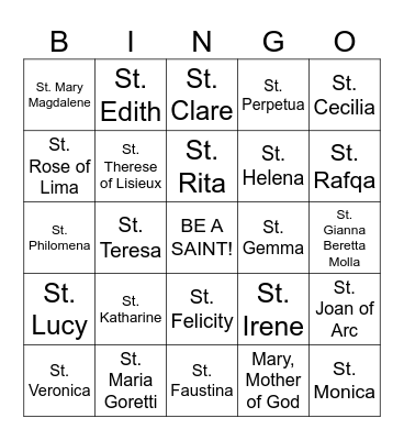 Women Saints Bingo Card