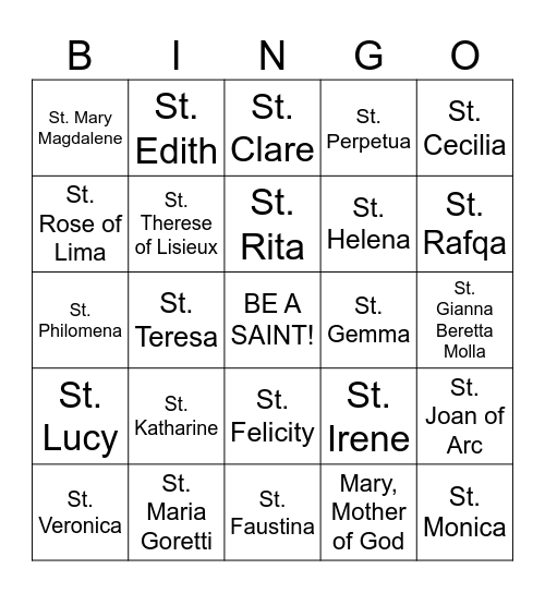 Women Saints Bingo Card