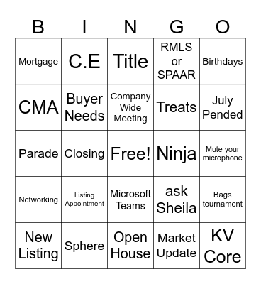 Real Estate Bingo Card
