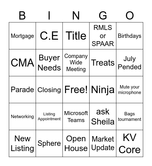 Real Estate Bingo Card