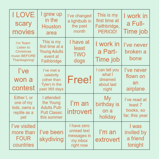 About Me Bingo! Bingo Card