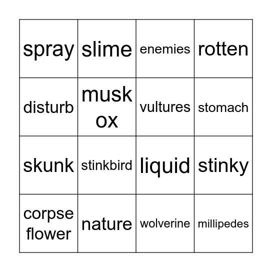 Nature Stinks Bingo Card