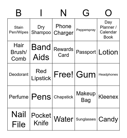 What's In Your Purse? Bingo Card