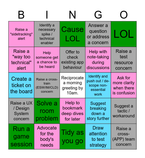 Increment Planning Bingo Card