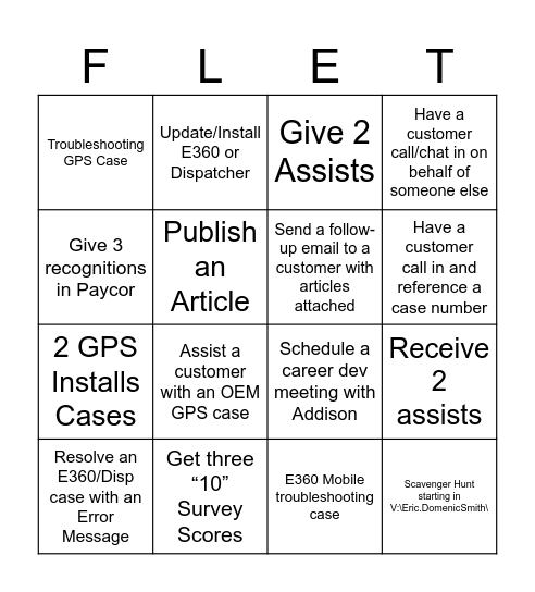 Fleet Bingo Card